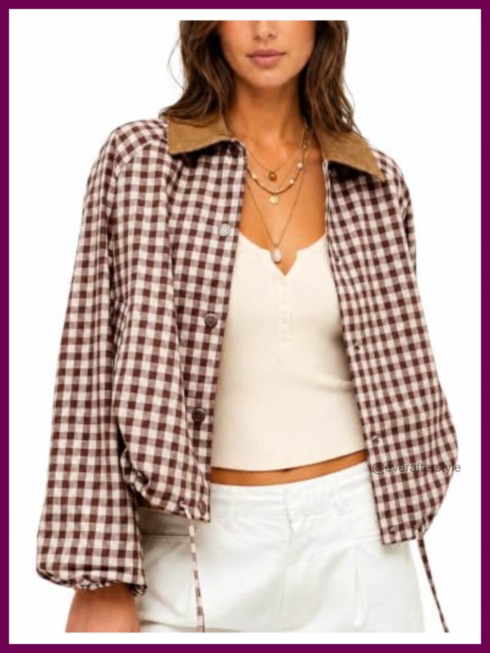 Womens Gingham Cropped Bomber Jacket Casual Plaid Snap Front